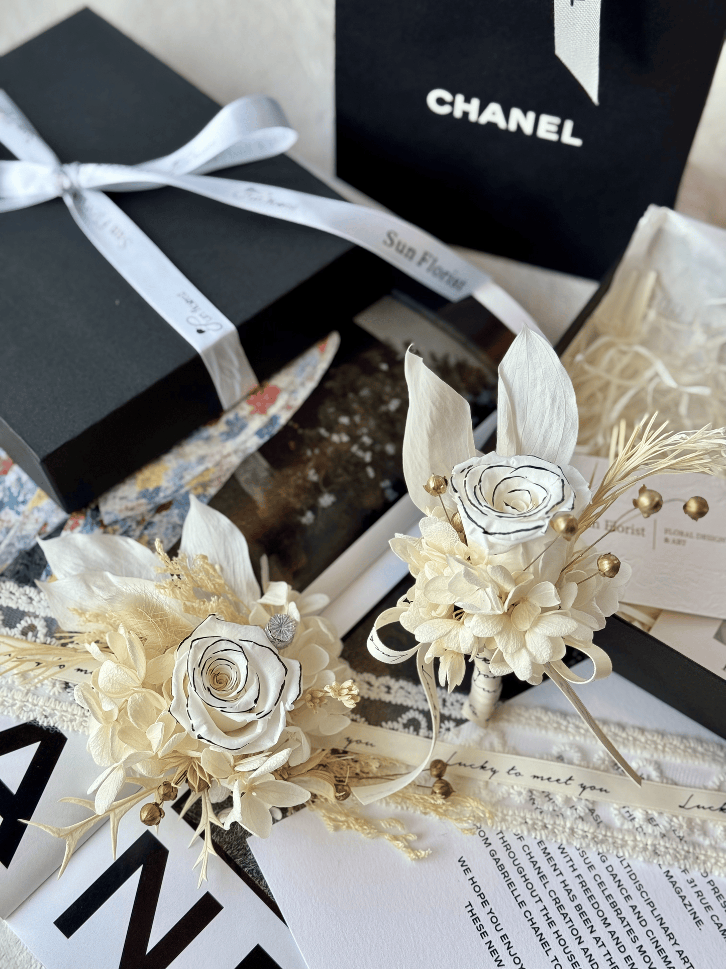 Preserved Floral Boutonnière Set