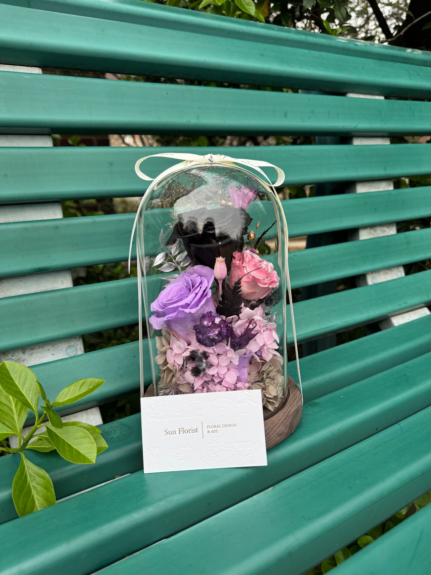 Midnight Muse-Illuminated Preserved Flower Dome