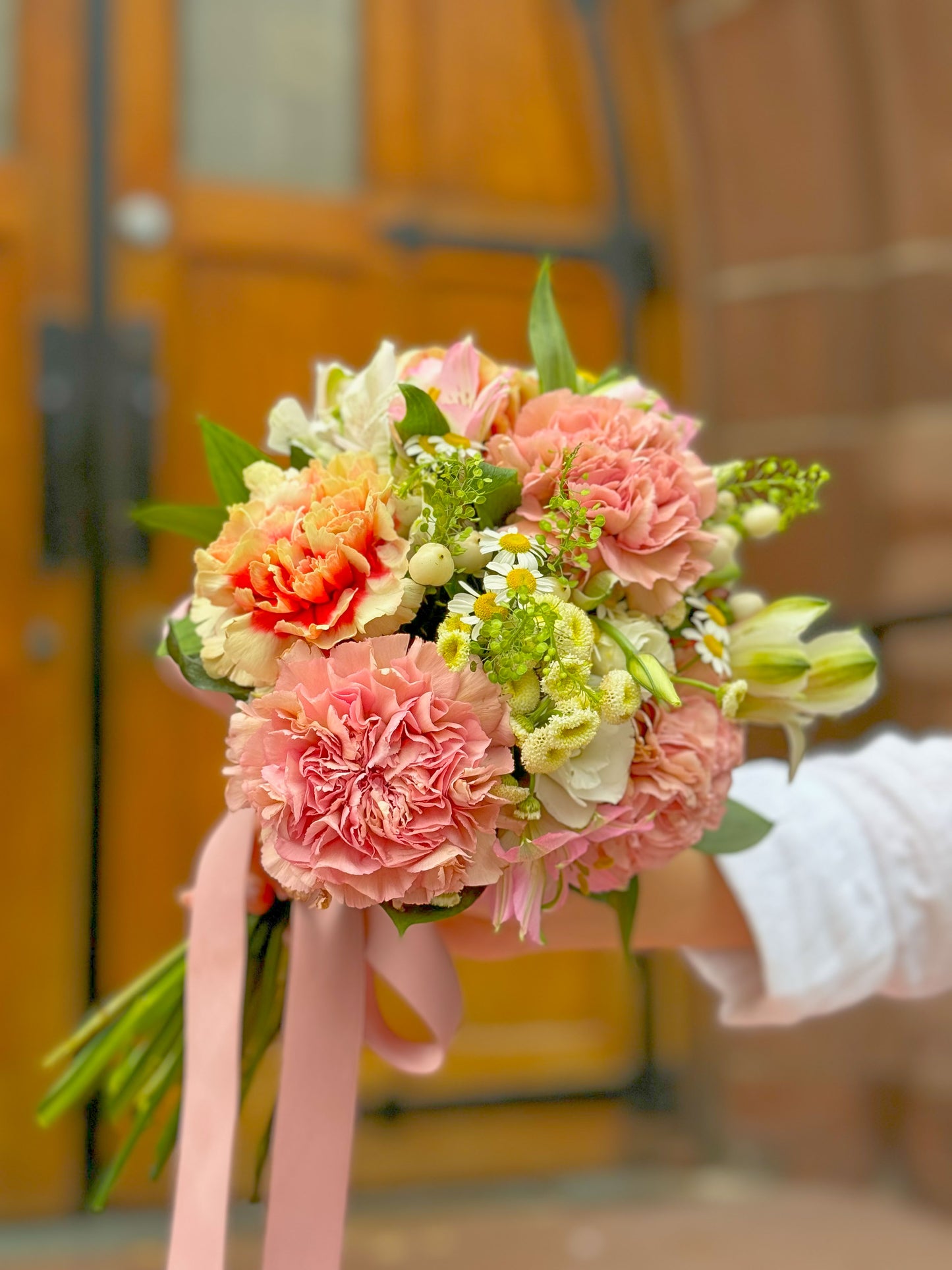 Romantic Peach & Pink Carnation Bridal Bouquet