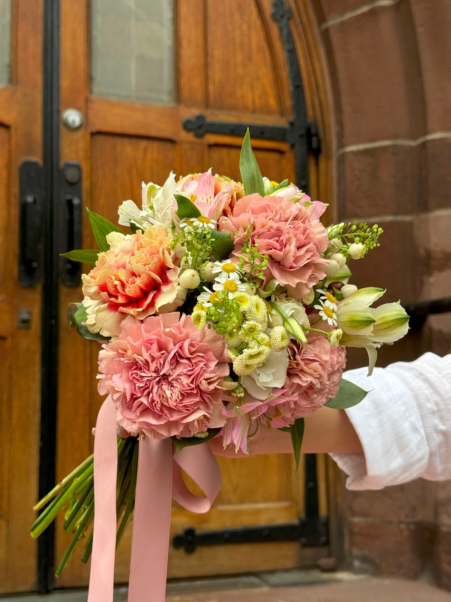 Romantic Peach & Pink Carnation Bridal Bouquet