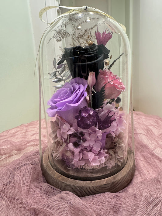 Midnight Muse-Illuminated Preserved Flower Dome
