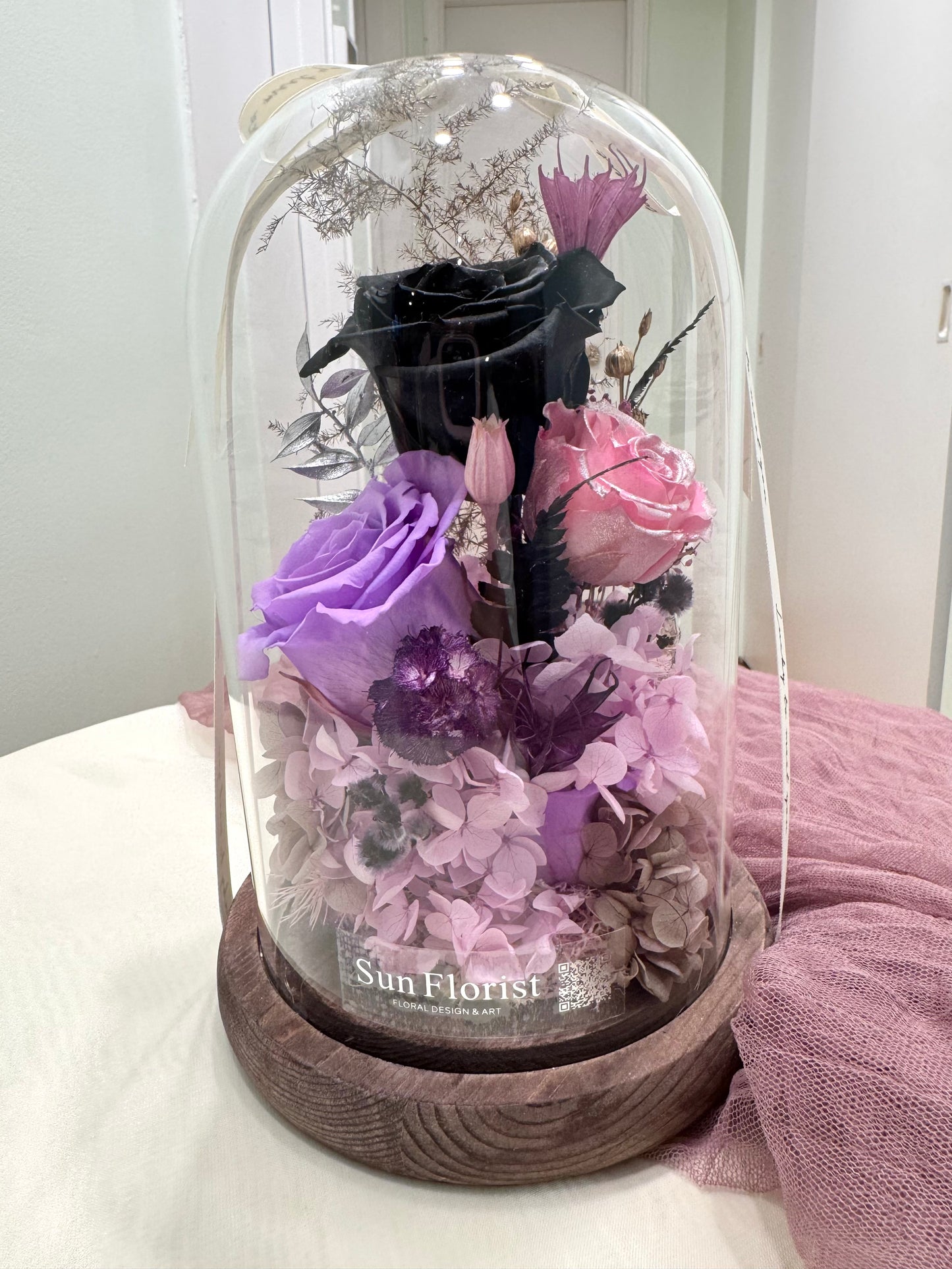 Midnight Muse-Illuminated Preserved Flower Dome